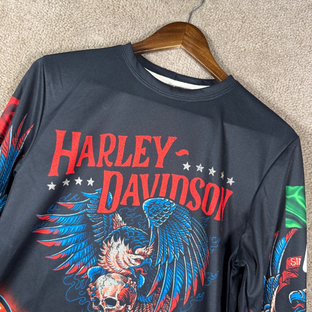 Harley-Davidson Mexico Mens Small Long Sleeve Jersey Eagle Skull Flames Shirt